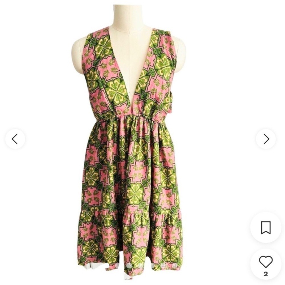 House of Harlow Linen-Blend Mini‎ Dress Womens L Pink/Green